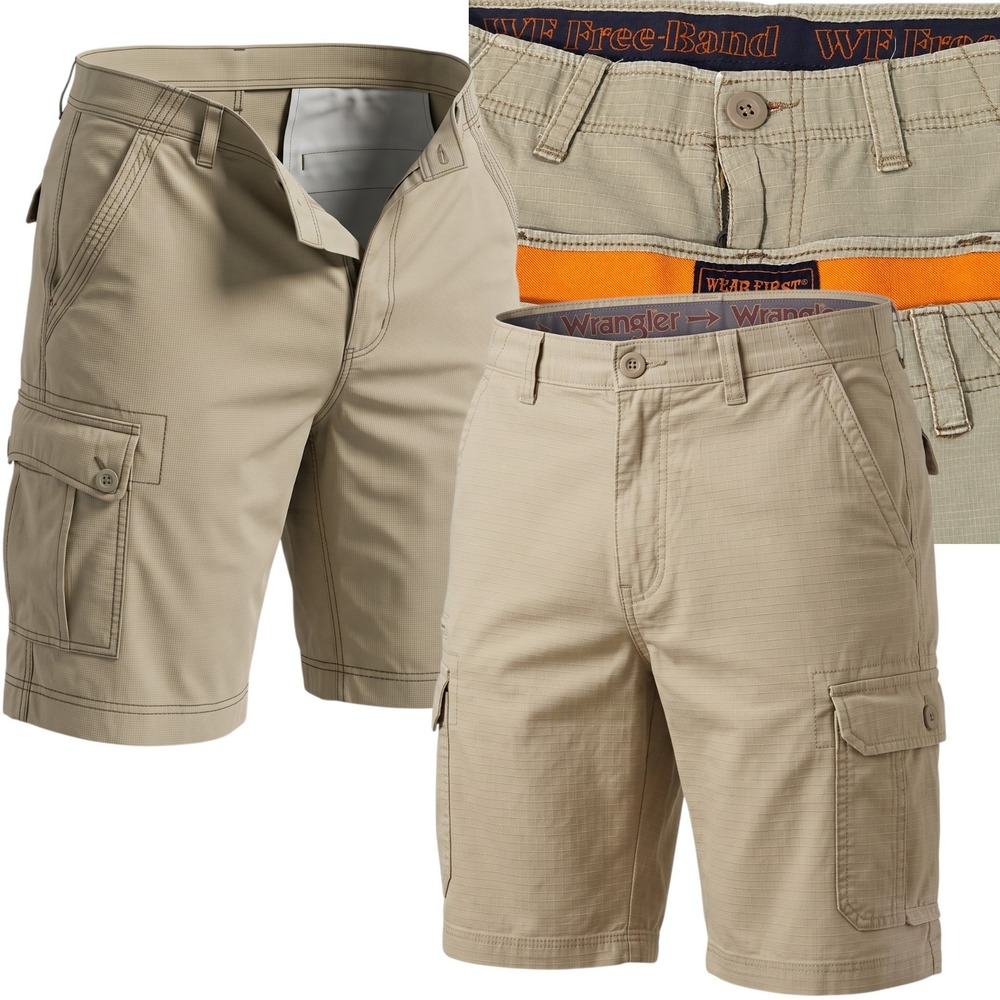 WearFirst Cargo Shorts Mens 34 Tan Ripstop Free-Band Stretch